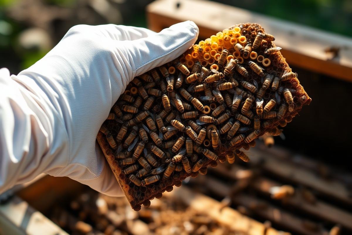 Lifting A Frame Of Capped Brood From Brood Box To Assess