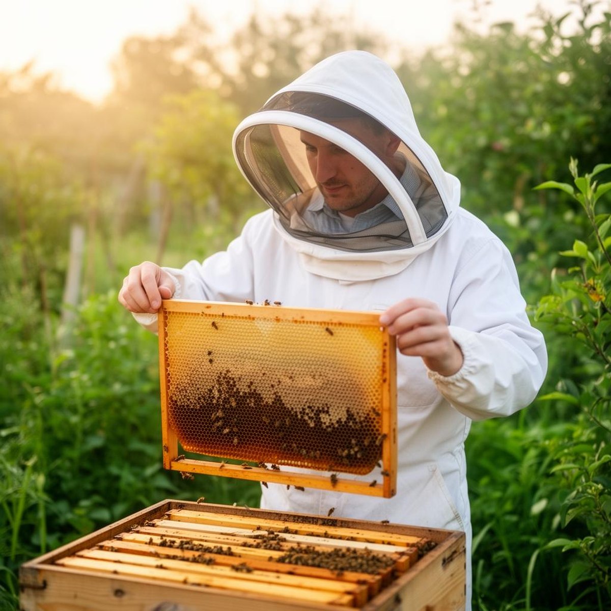 Beekeeper checking 10 Common Mistakes Every for apiary management