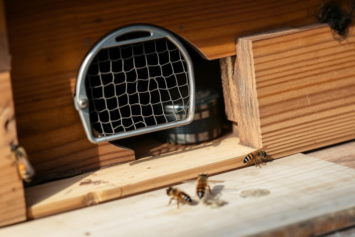 A Hive Entrance Fitted With A Mouse Guard And Reducer Bees