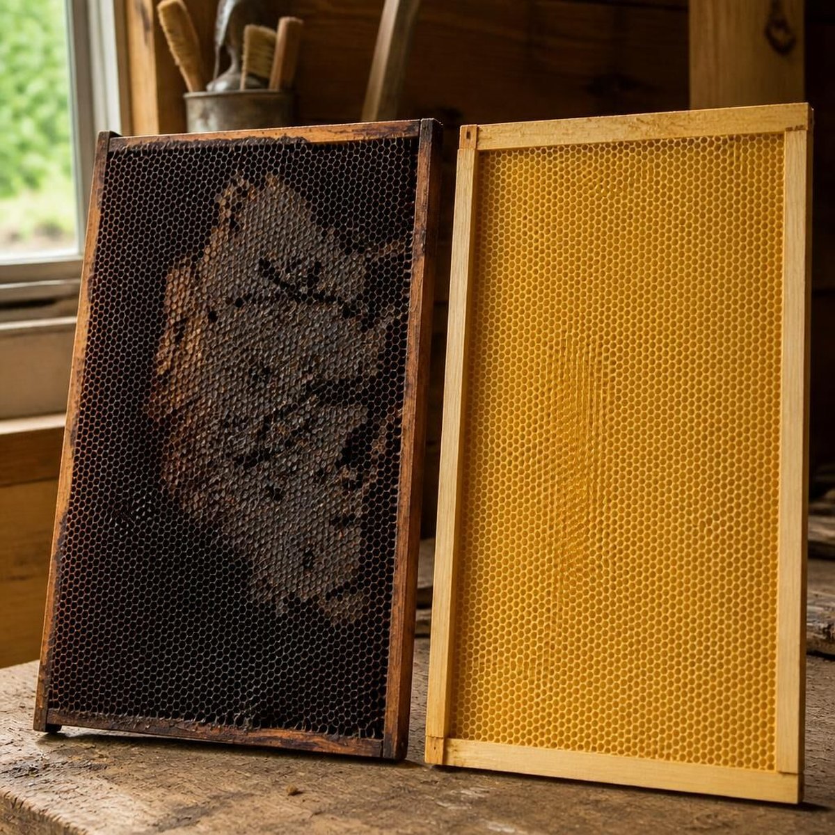 Beekeeper checking Comb Rotation Old Frames for apiary management