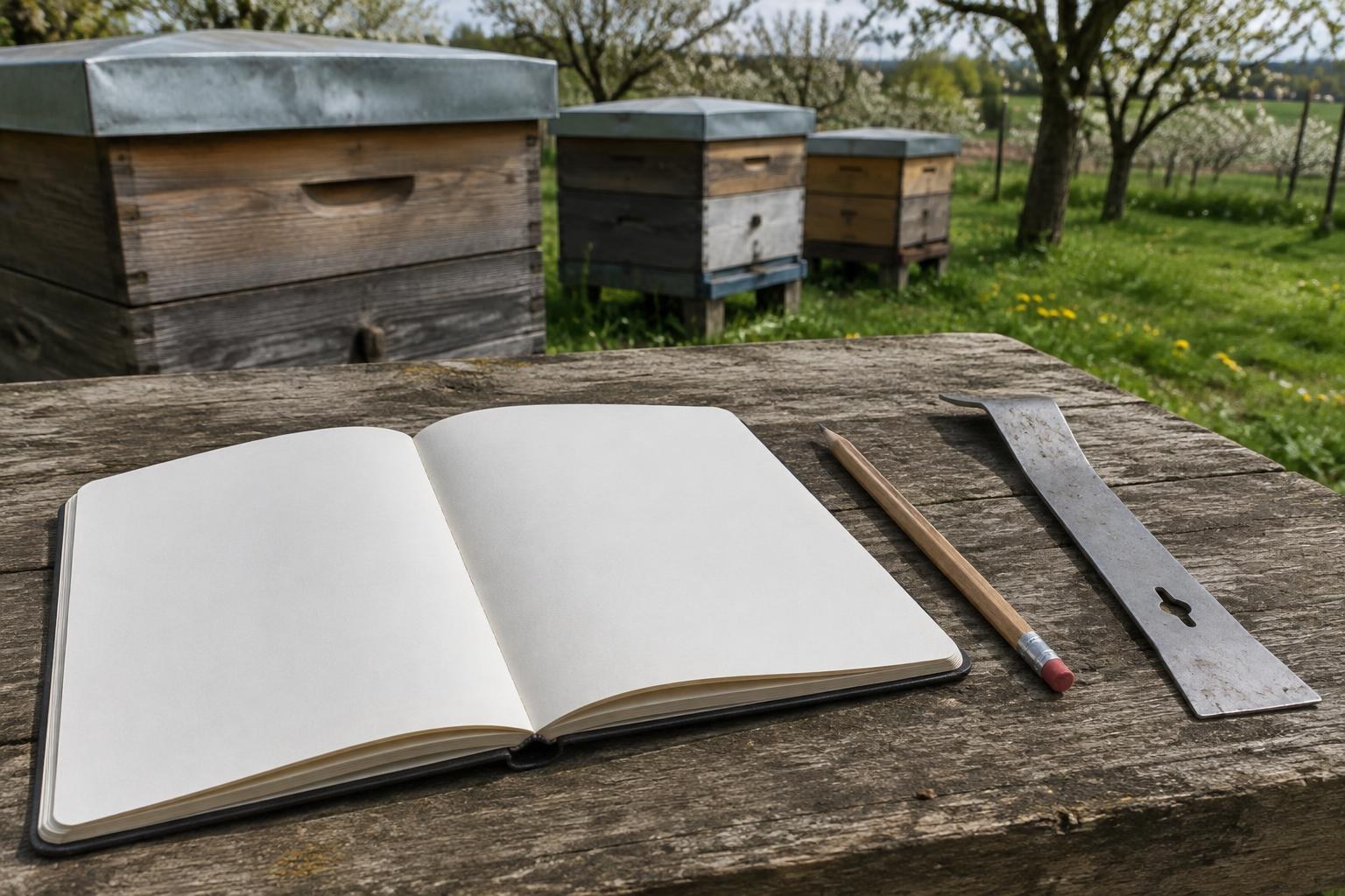 Notebook and hive tool ready for notes after a mentored visit