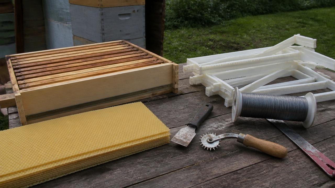 Beekeeper checking Frames Foundation Wax Plastic for beekeeping equipment