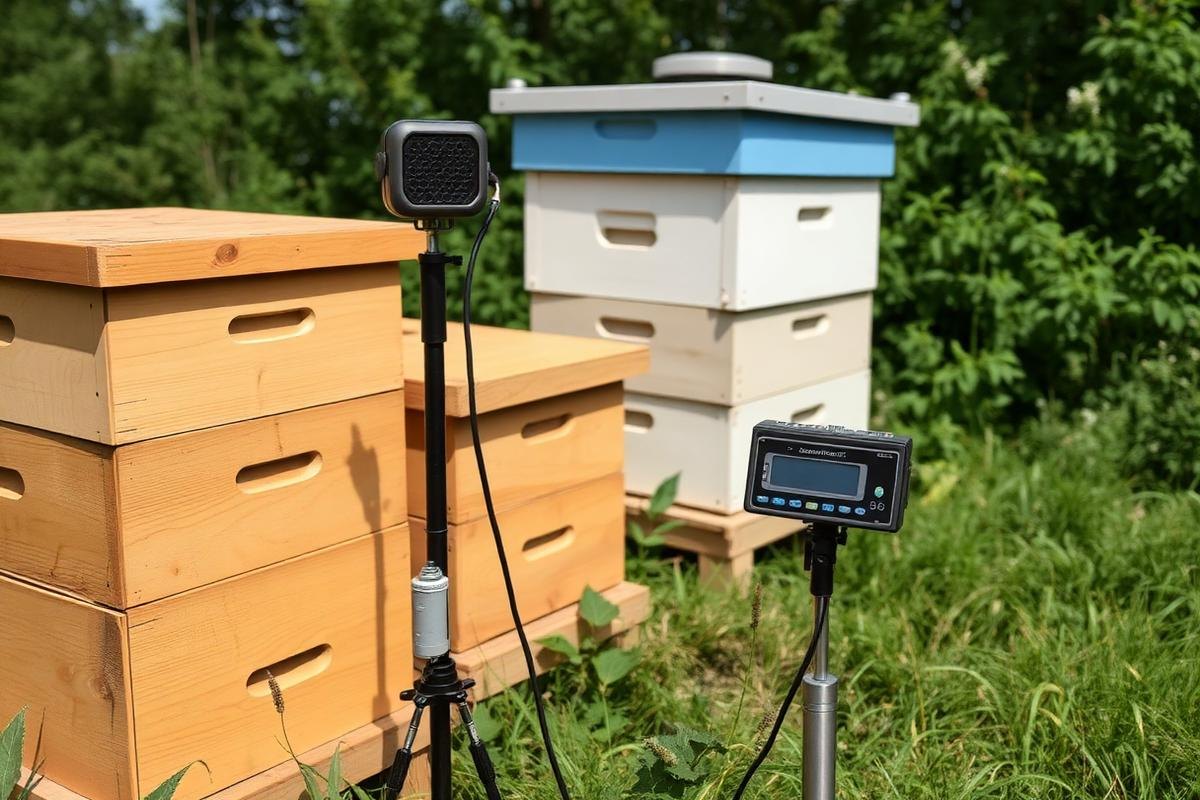 Beekeeper checking Hive Sensors They Measure for hive records