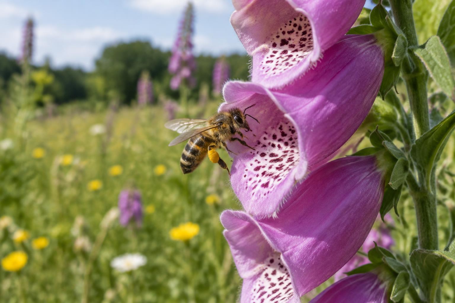 Honey bee approaching a foxglove while sensing subtle floral electric fields