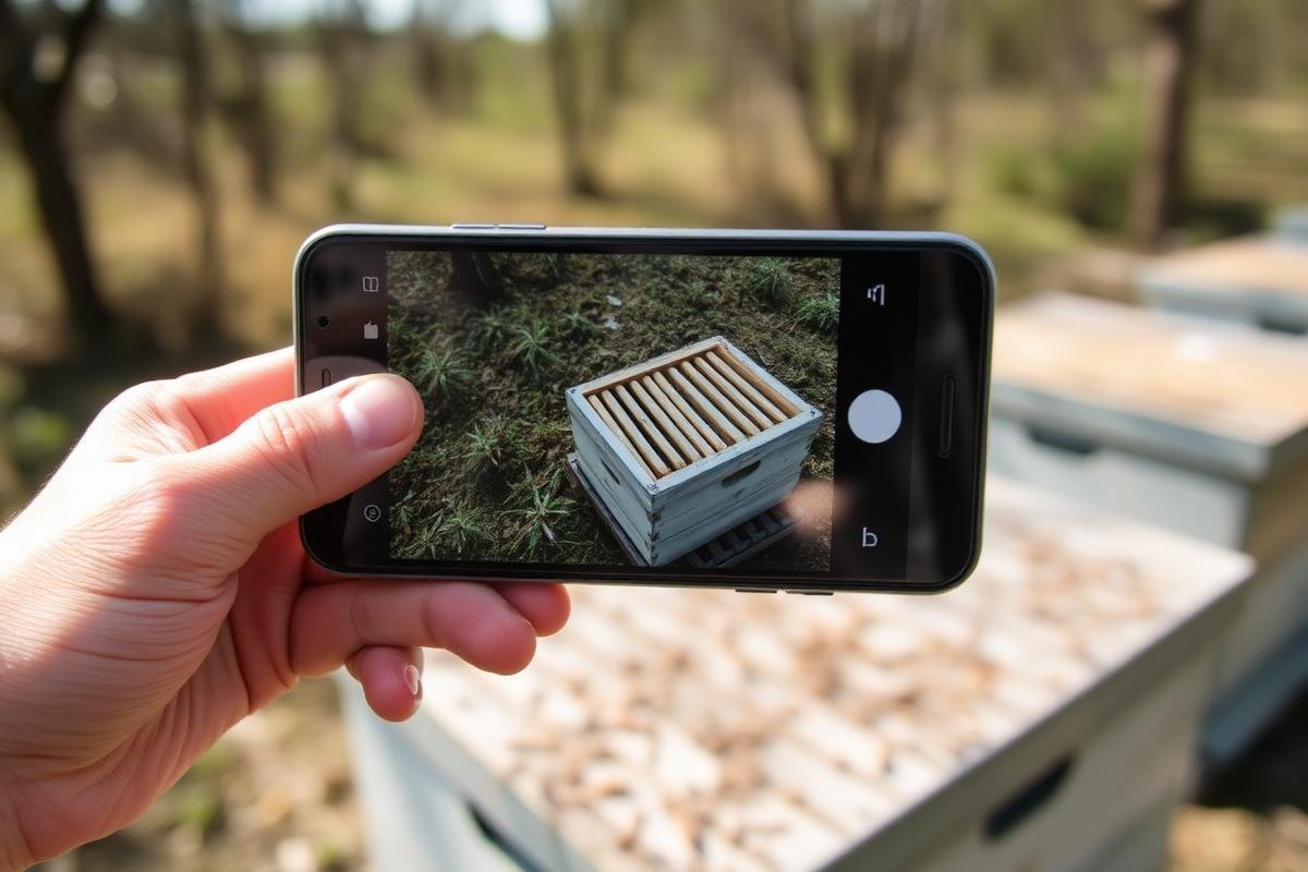 A Smartphone Held Over A Hive Roof Showing A Photo Of