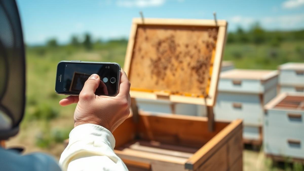 Beekeeper checking Photographing Frames Better Hive for hive records