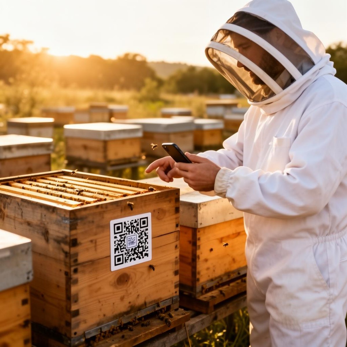 Beekeeper checking Qr Labels Are Changing for hive records