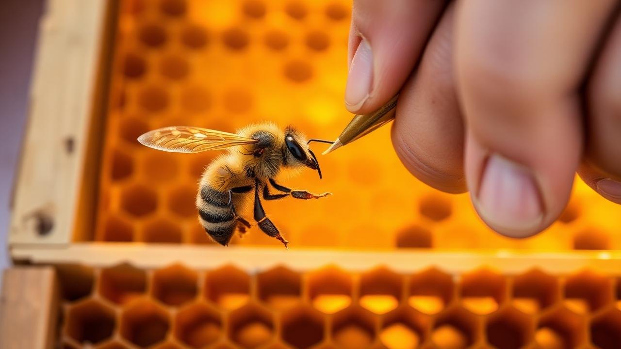 Beekeeper checking Queen Management Finding Marking for apiary management
