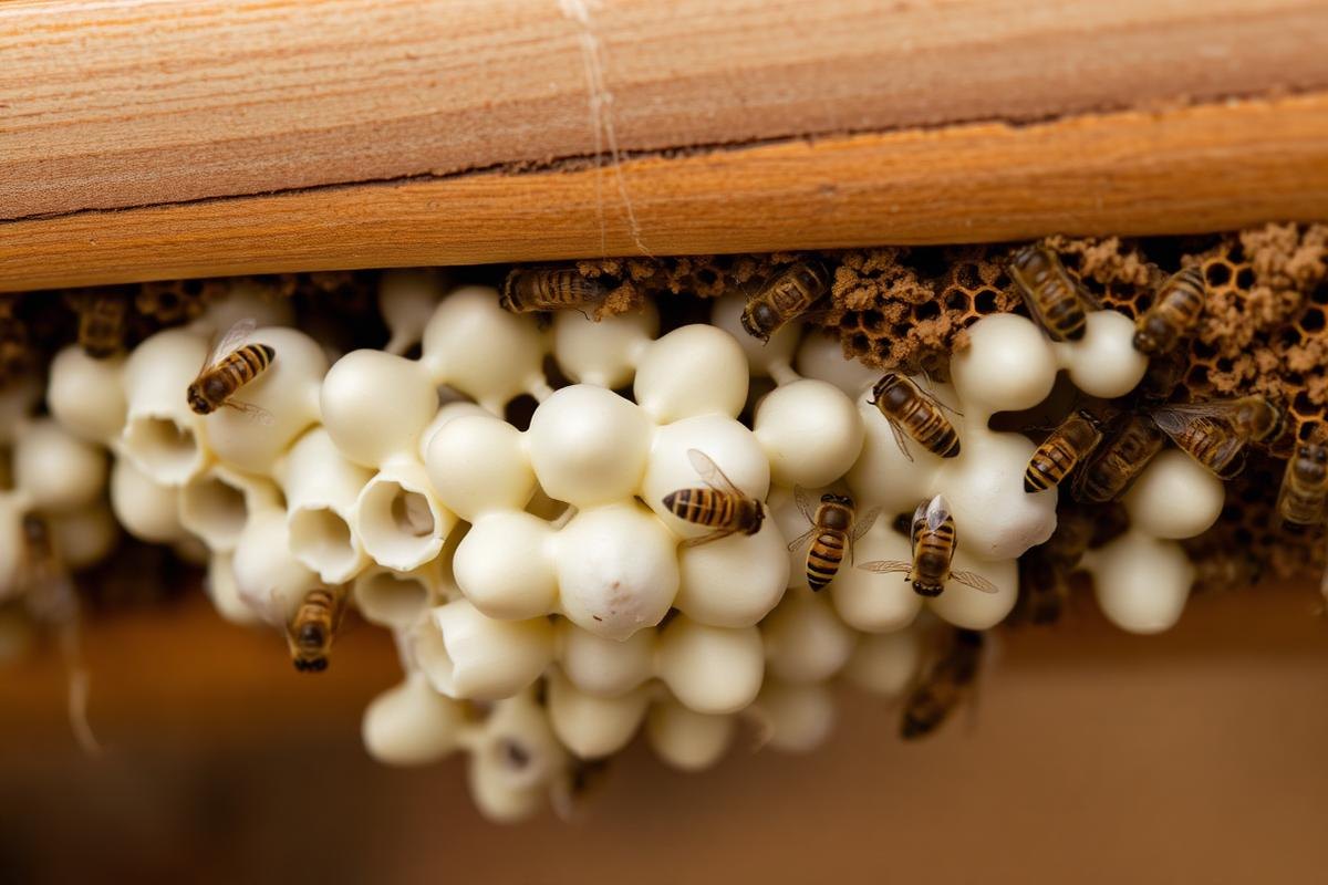 Irregular Drone Brood With Bulging Domed Cappings Along Bottom Edge Of