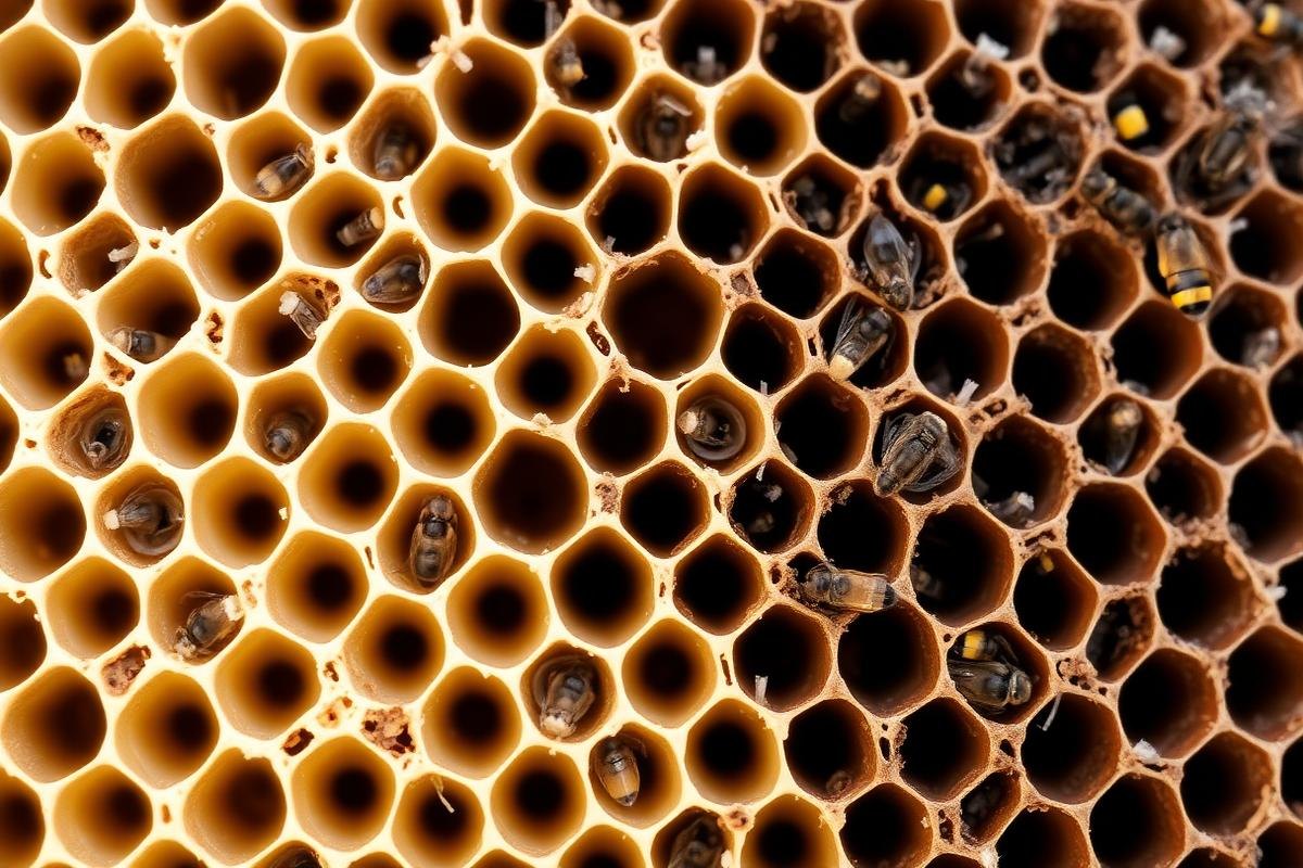 A Honeycomb Frame Showing Pale New Wax Cells Beside Dark Old