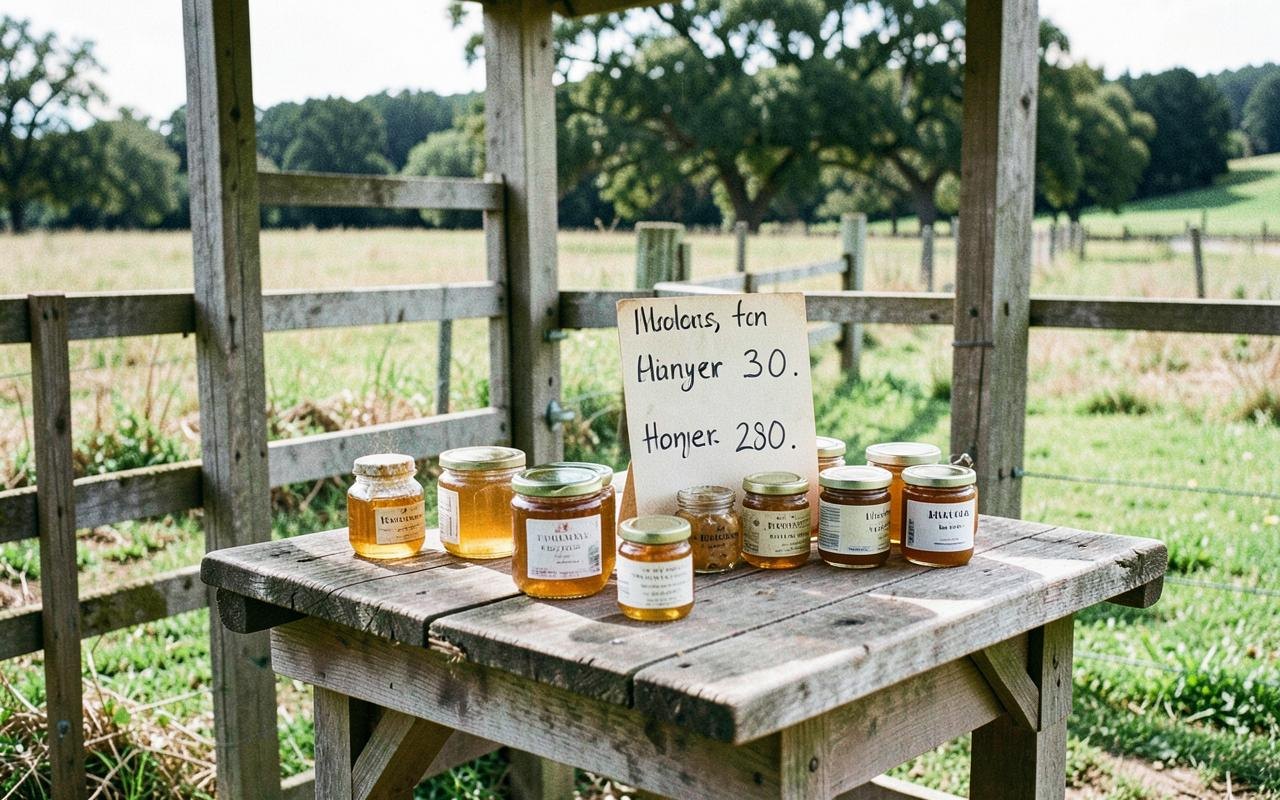 Beekeeper checking Selling Honey At Farm for apiary management