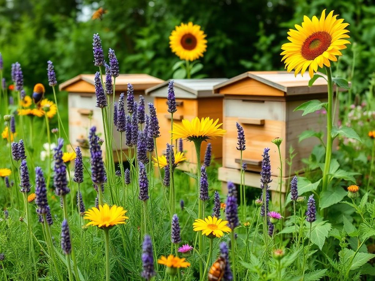 A Thriving Pollinator Garden Surrounding Natural Beehives
