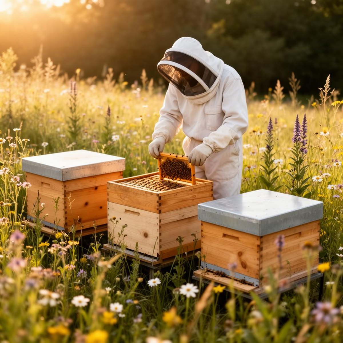 Beekeeper checking Sustainable Beekeeping Eco Friendly for apiary management