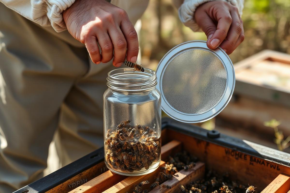 Beekeeper checking Quarterly Colony Health Audit for colony health