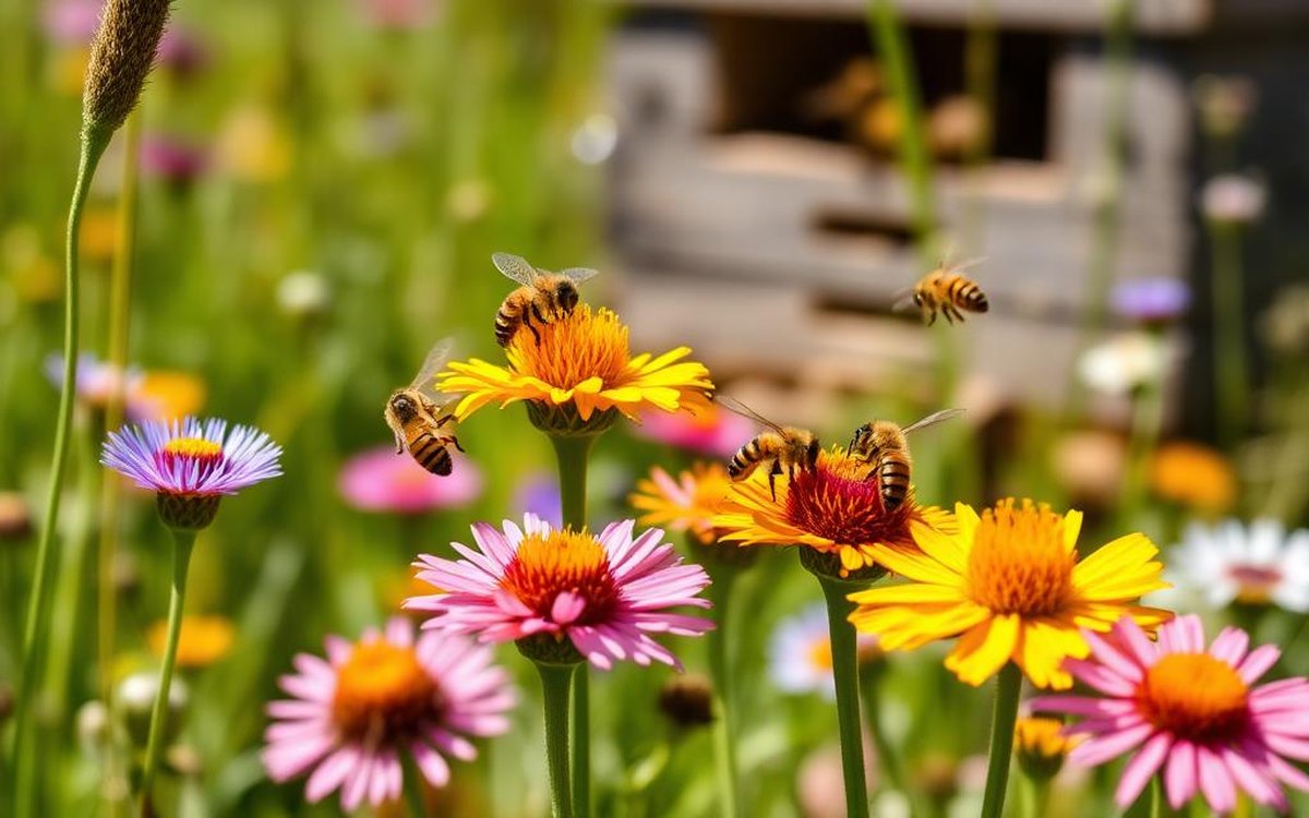 Bees Communicating And Foraging In A Summer Meadow