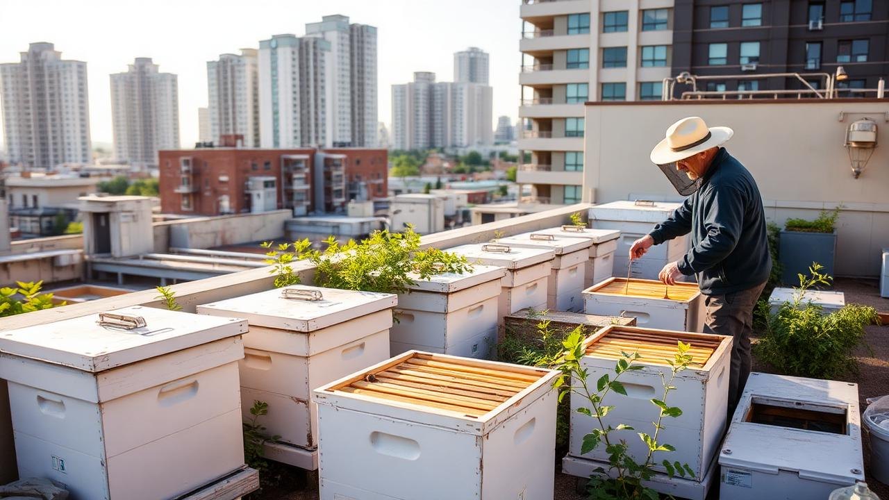 Beekeeper checking Urban Beekeeping Keep Bees for beginner beekeeping