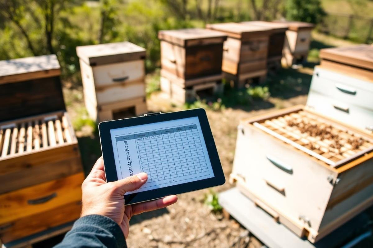 Beekeeper checking Hive Records Actually Tell for hive records