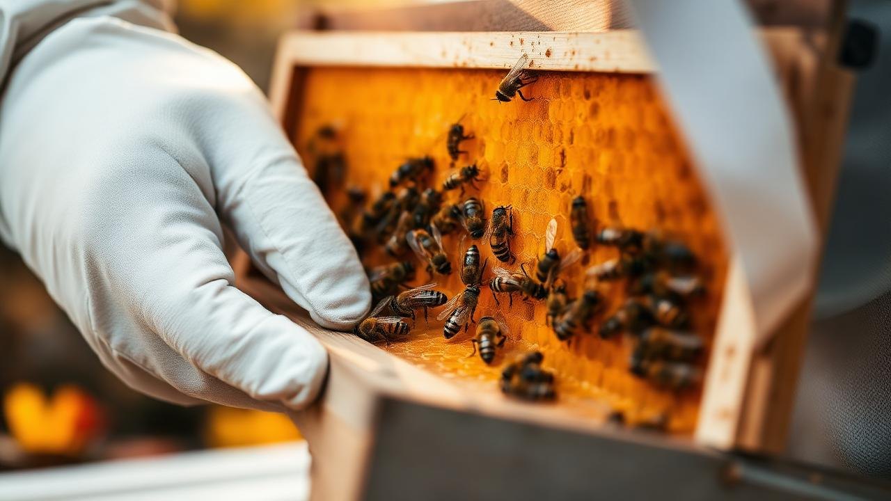 Beekeeper Checking Honey Stores On An Autumn Frame