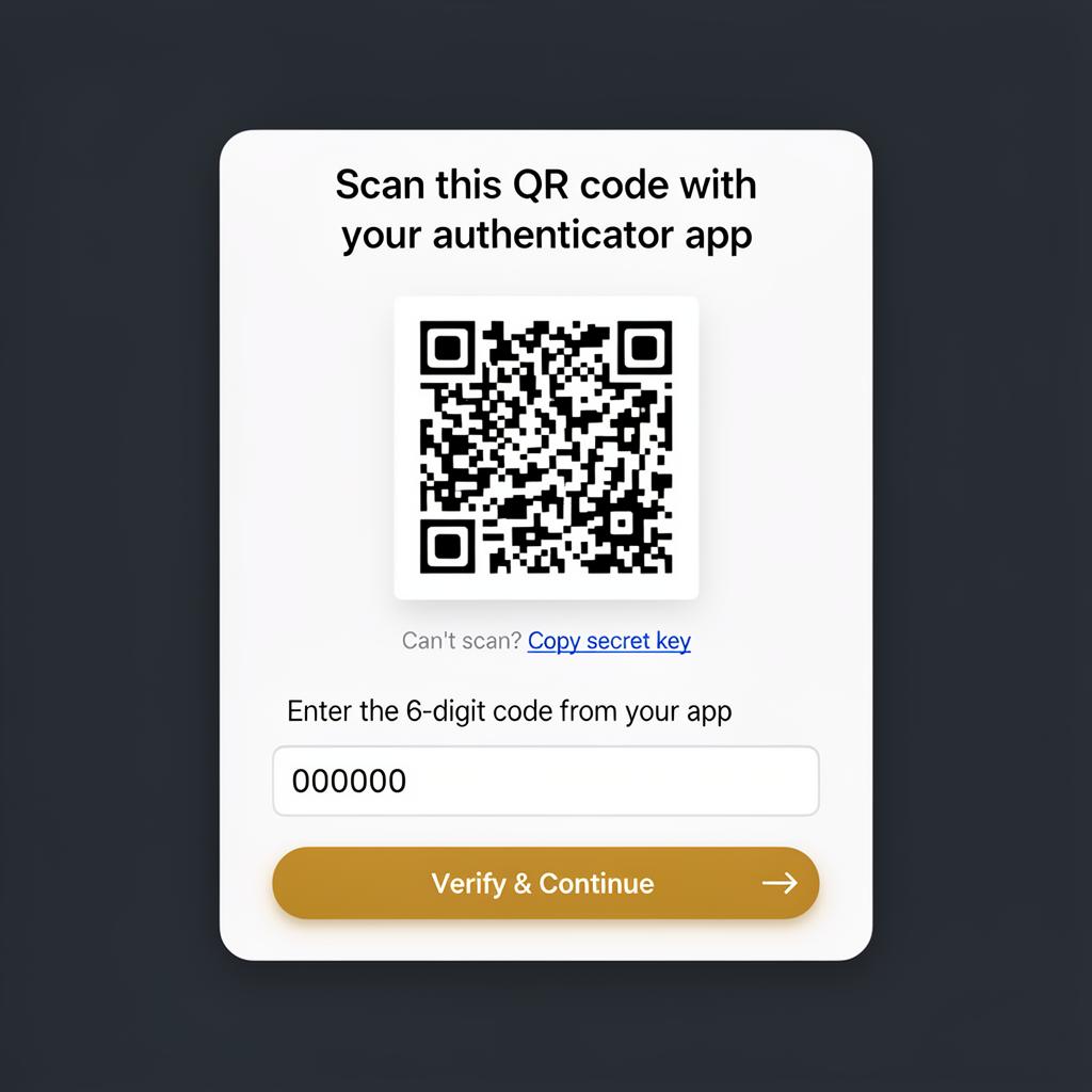 2FA QR code and verification screen