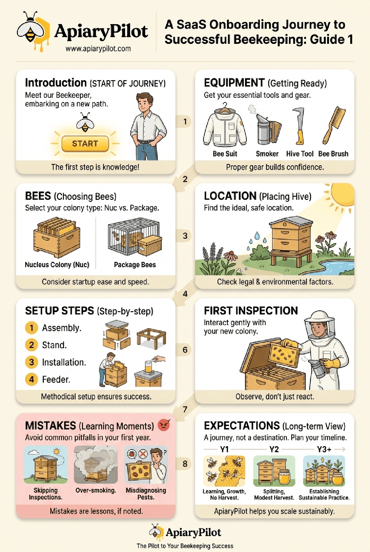 Printable Beekeeping Journey Step By Step beekeeping infographic for apiary planning