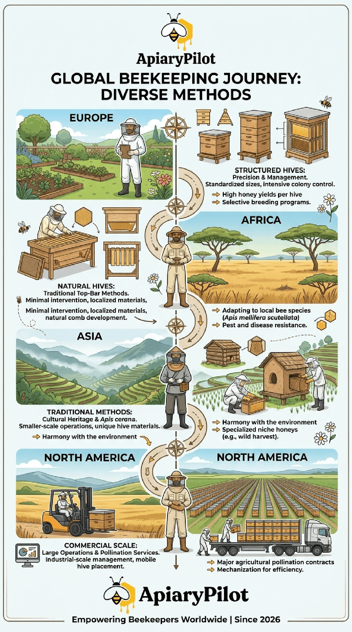 Global Beekeeping Methods Infographic Beekeeping Guide Image