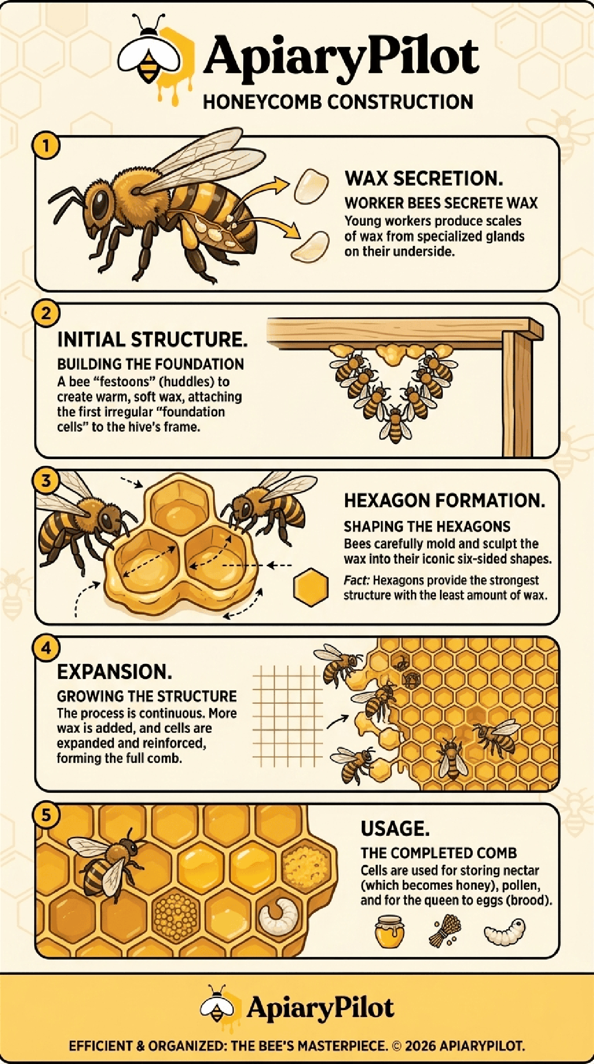 Printable Honeycomb Construction Bees Build Nature's beekeeping infographic for apiary planning