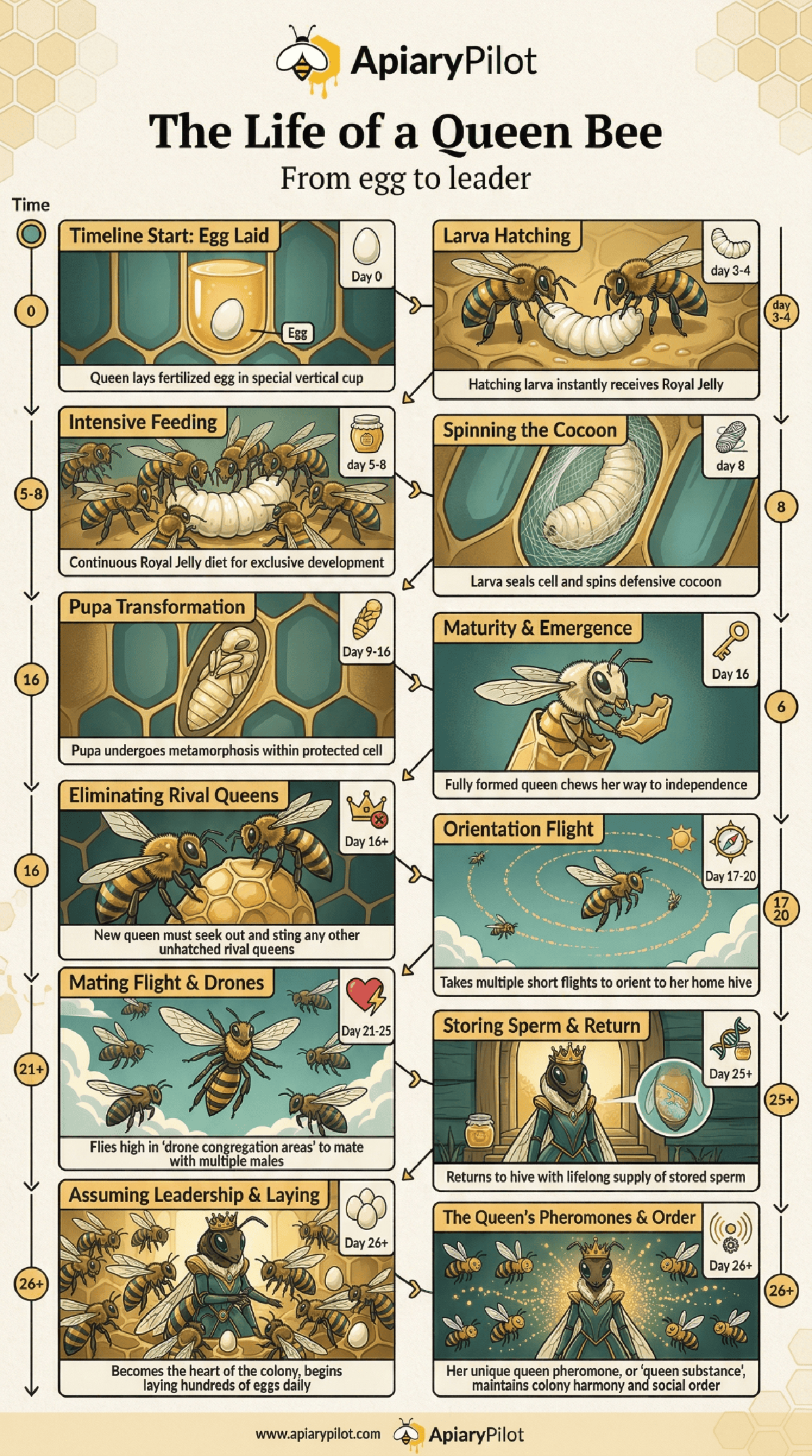 Printable Life Queen Bee From Egg beekeeping infographic for apiary planning