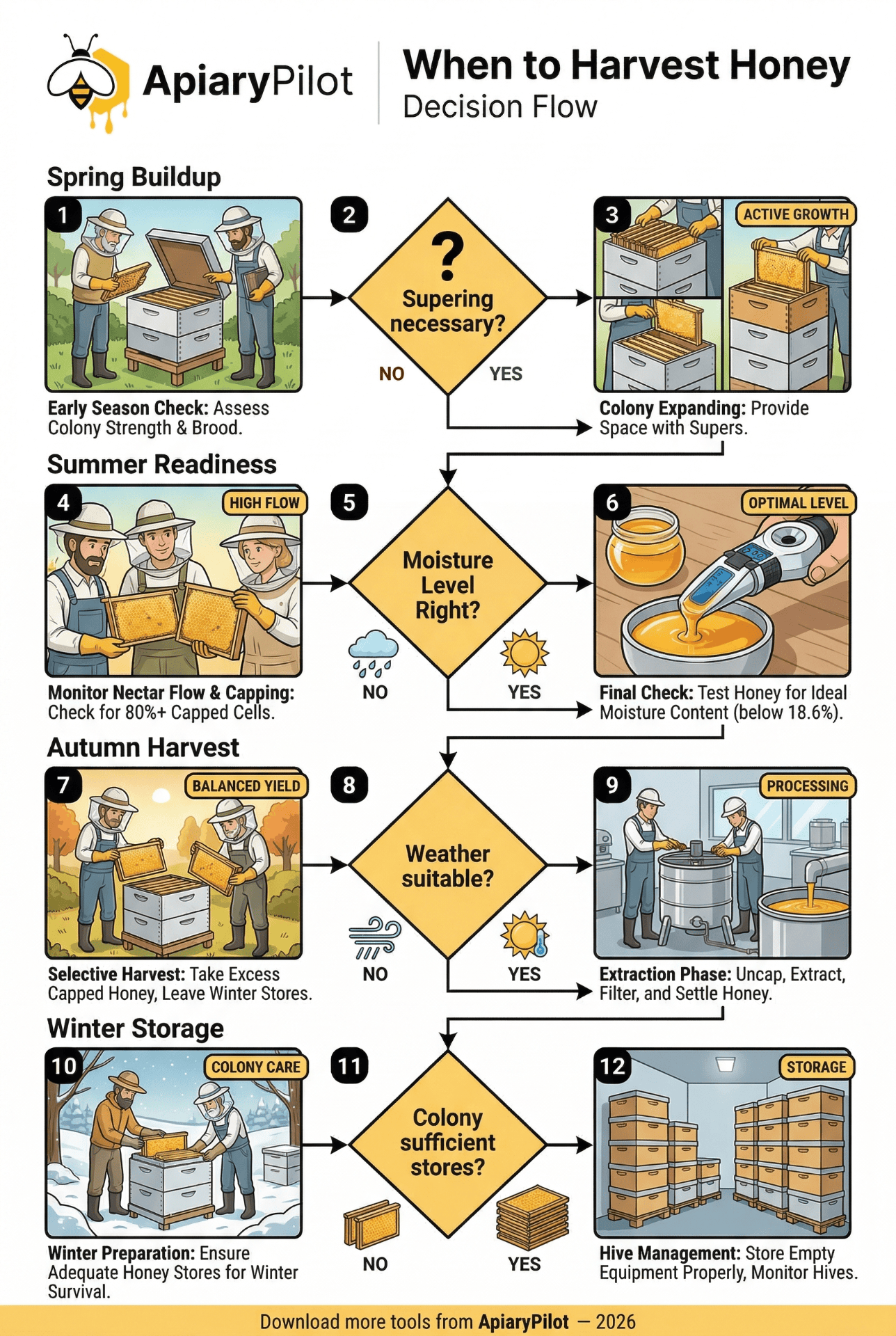 Printable Harvest Honey Decision Flow Beekeepers beekeeping infographic for apiary planning