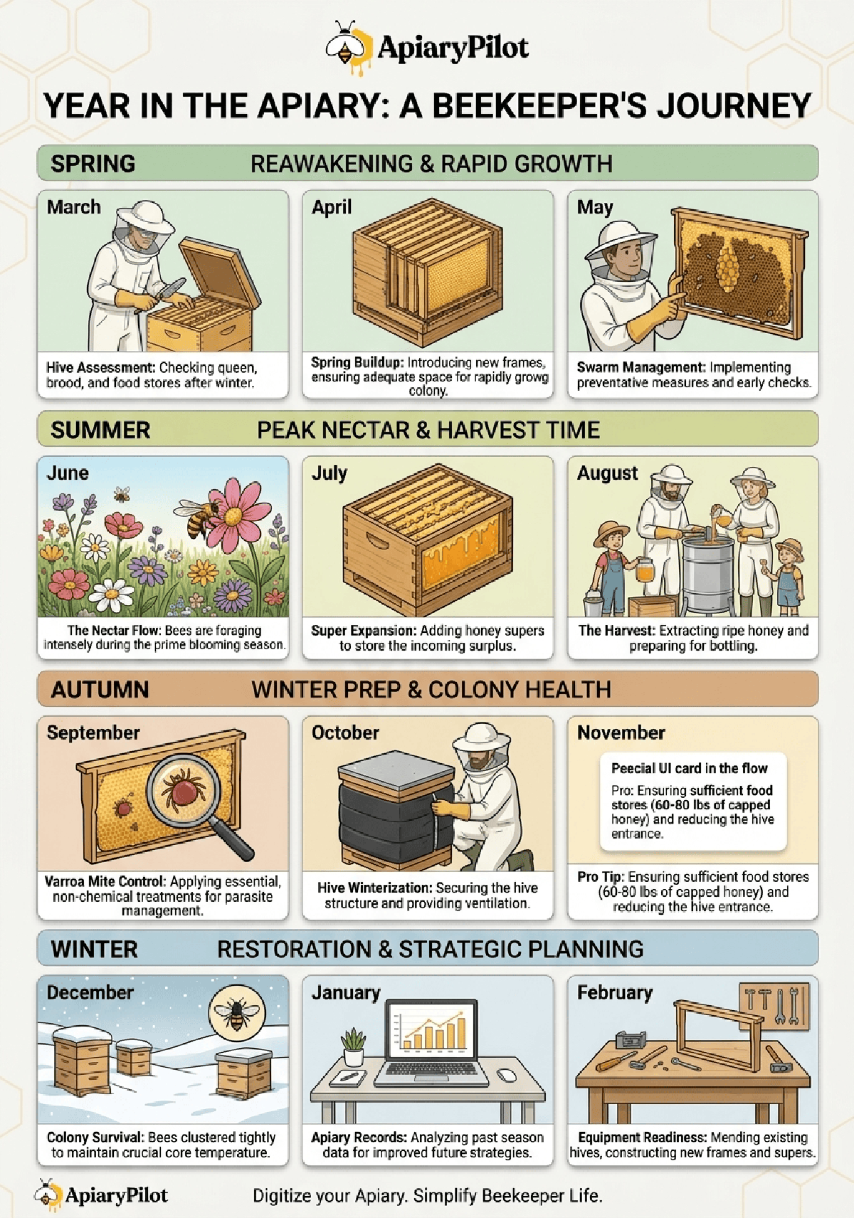 Printable Year Apiary Beekeeper's Month By beekeeping infographic for apiary planning